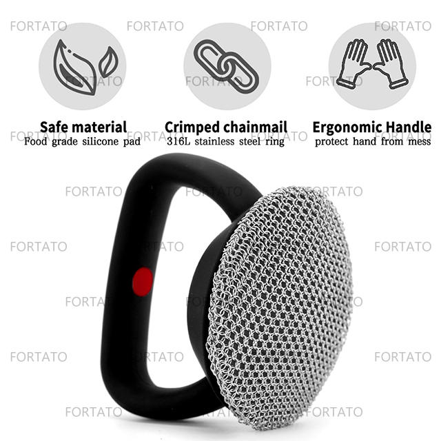 FORTATO Black Cast Iron Skillet Cleaner with Handle: Your Kitchen's Ultimate Cleaning Companion