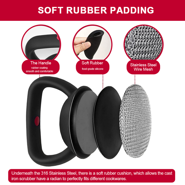 Black Cast Iron Skillet Cleaner with Handle