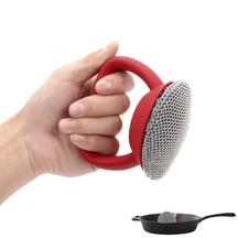 Red Cast Iron Chainmail Scrubber with Handle